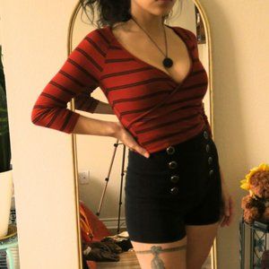 Sky & Sparrow Red and Black Stripe Top